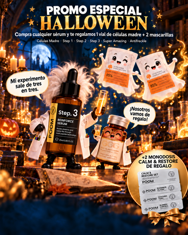 Promo Halloween · Step 3 Reinforce Serum + vial de células madre y 2 mascarillas de regalo