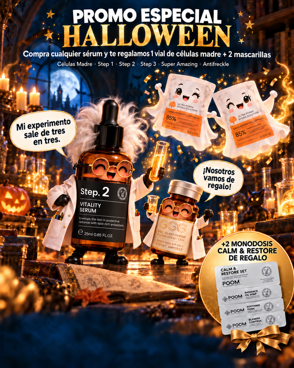 Promo Halloween · Step 2 Vitality Serum + vial de células madre y 2 mascarillas de regalo