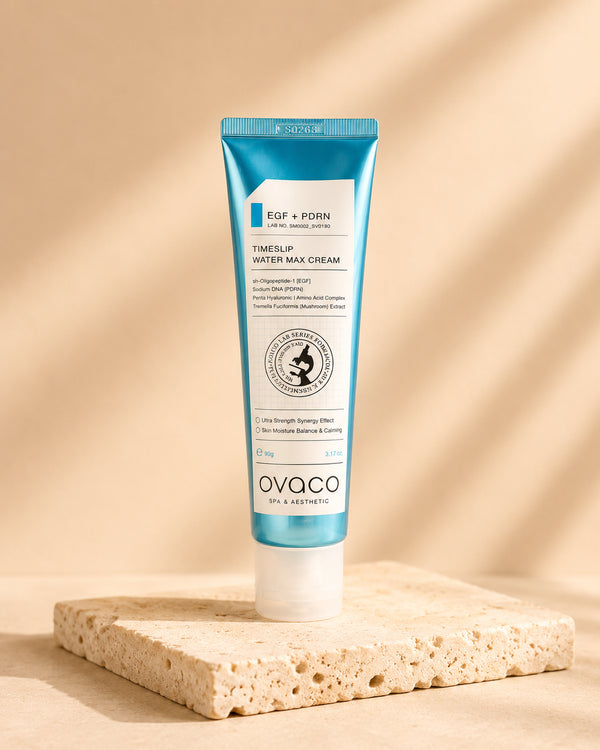 OVACO Time Slip Water Max Cream, crema gel hidratante de rápida absorción con ácido hialurónico multimolecular, PDRN y EGF que ayuda a regenerar, hidratar y restaurar la barrera cutánea