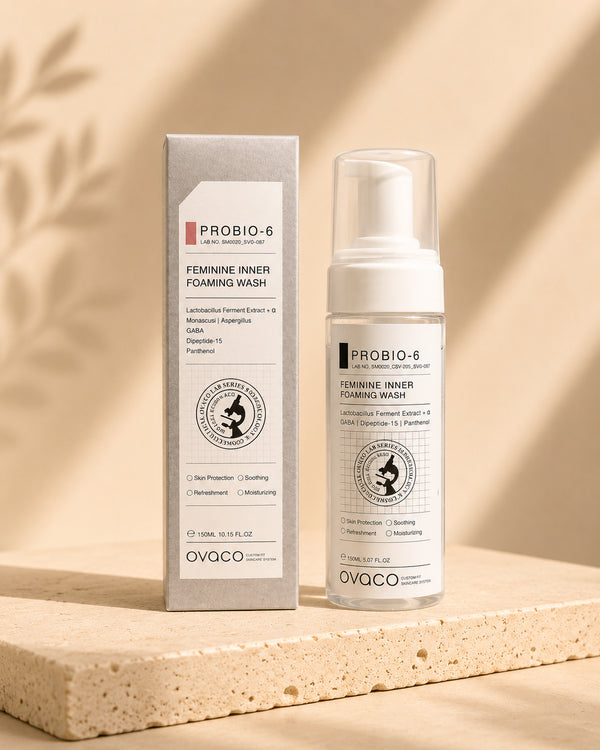OVACO Probio espuma de higiene íntima con probióticos que ayuda a mantener el equilibrio de la flora natural, proteger la piel sensible y reforzar la barrera cutánea