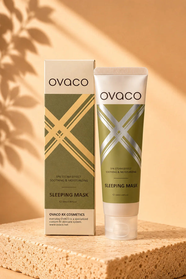 OVACO Sleeping Cream Mask, mascarilla facial nocturna de textura cremosa que ayuda a hidratar y revitalizar la piel durante la noche.