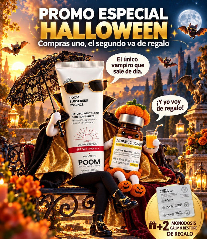 Promo Halloween · Sunscreen Essence + Core Ampoule Vitamina C de regalo